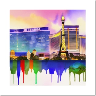 Las Vegas Skyline Ai Art Watercolor Posters and Art